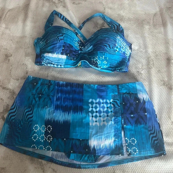 Bleu Rod Beattie Too Hot To Handle Bikini Set Top Size 36D Skirted Bottom Sz 10 - Picture 8 of 11